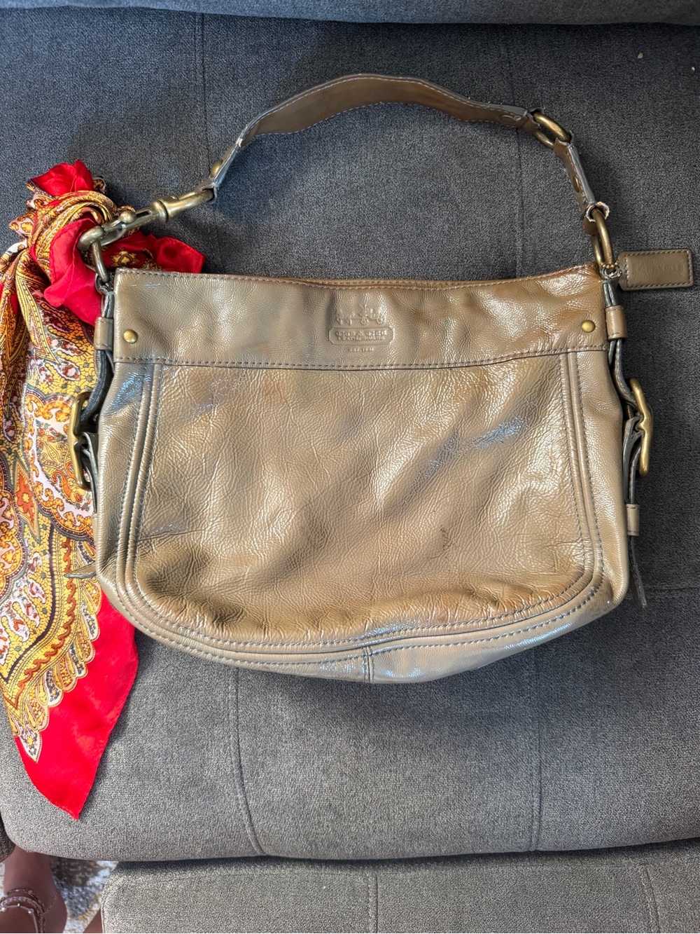 Coach Thompson Leather Small Zoe Hobo - Taupe Khaki Olive (Style 12735)